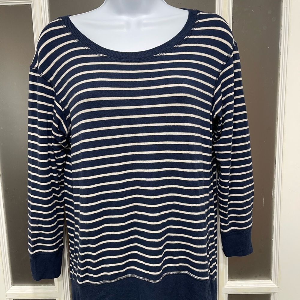 Theory Striped Long Sleeve Top in Navy and Cream